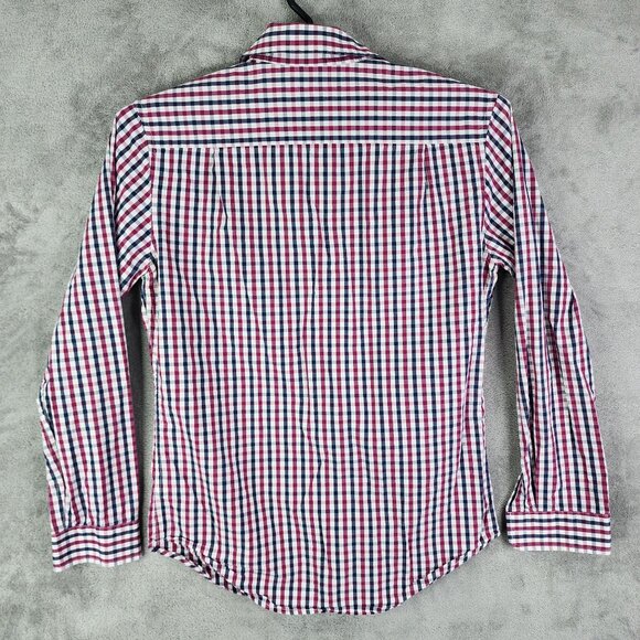 Men's Merona Classic Fit Shirt Long Sleeve Red & Blue Plaid Button Down Size S - Picture 7 of 10